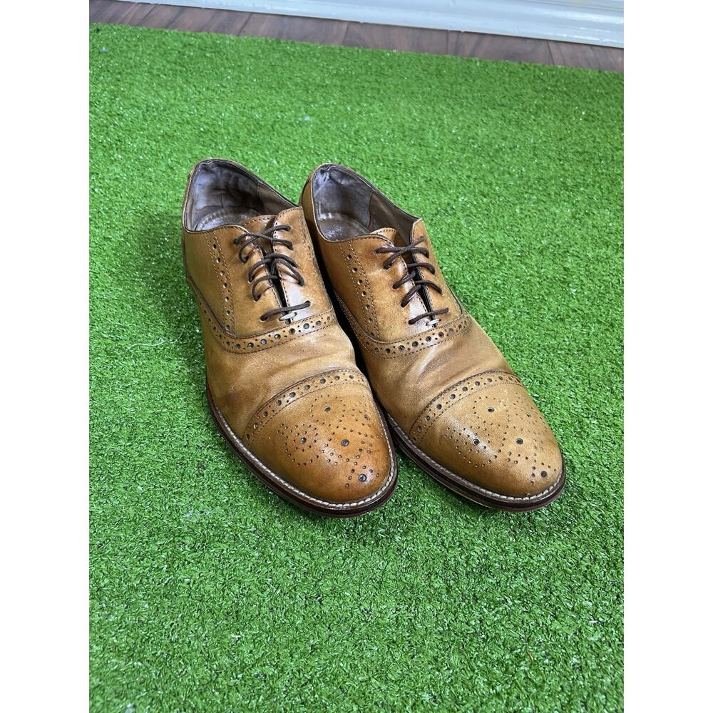 Johnston & Murphy Conard Oxford Wingtips SZ 9 Tan Leather Casual Dress Shoes